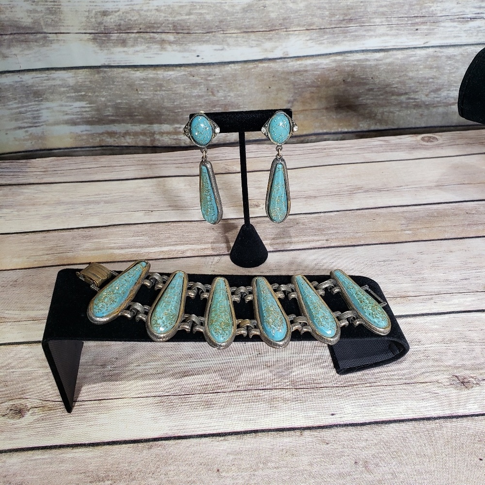 Vtg deco confetti acrylic bracelet & earrings - Picture 2 of 7